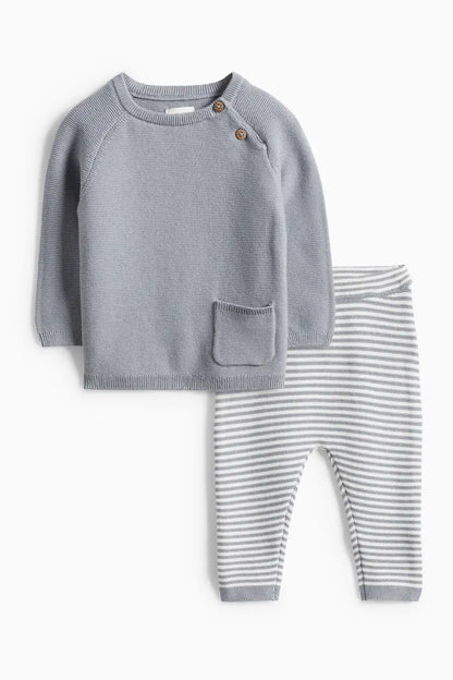 Knit baby outfit - Stripped Gray