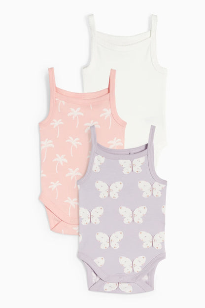 Pack of 3 bodysuits with spaghetti straps - Palms and Butterflies
