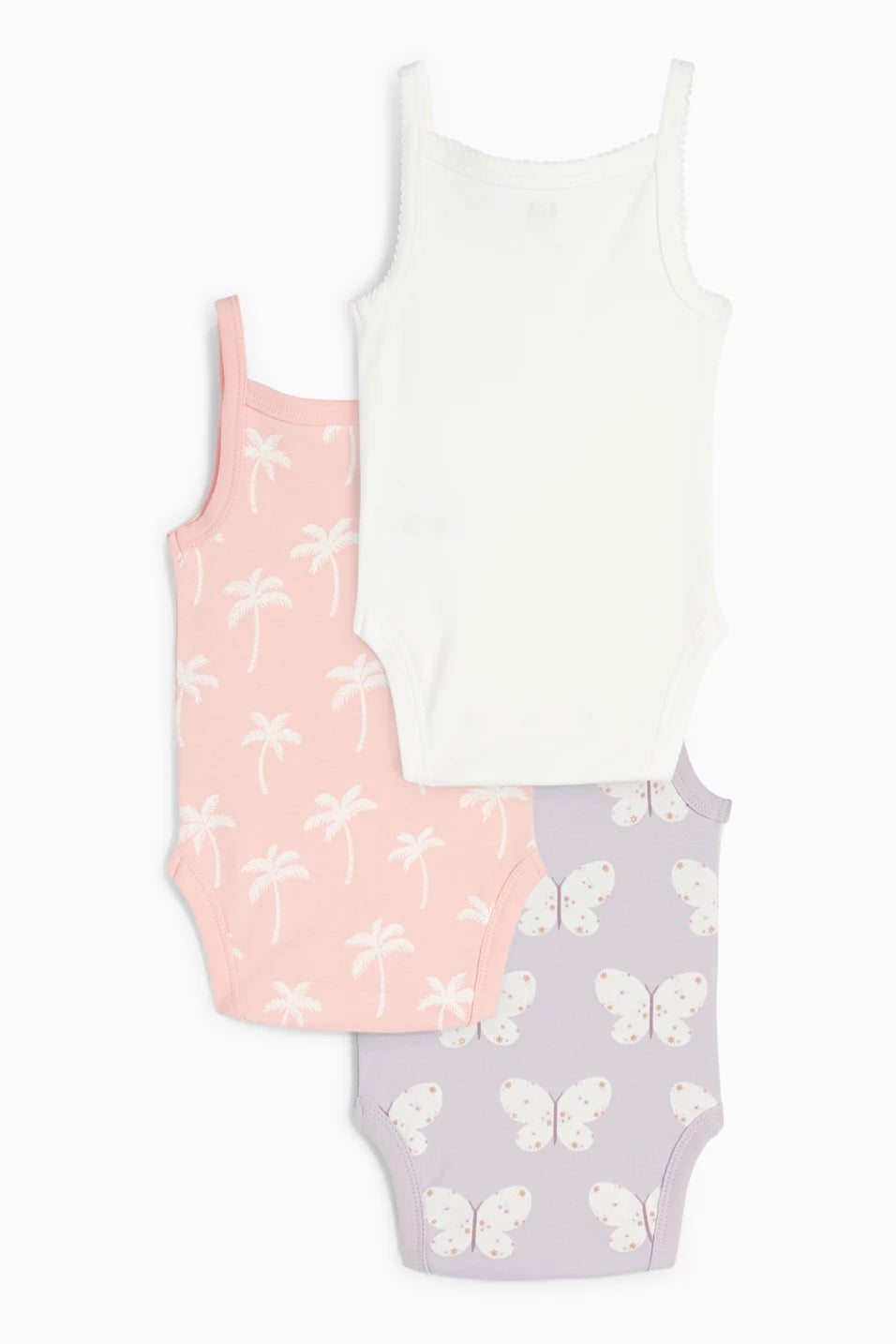 Pack of 3 bodysuits with spaghetti straps - Palms and Butterflies