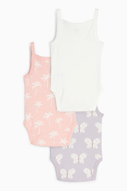 Pack of 3 bodysuits with spaghetti straps - Palms and Butterflies