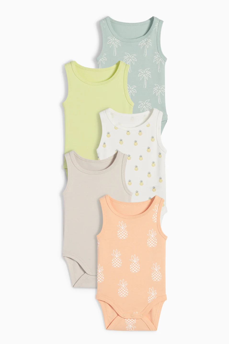 Pack of 5 sleeveless bodysuits - Pineapple and Palm
