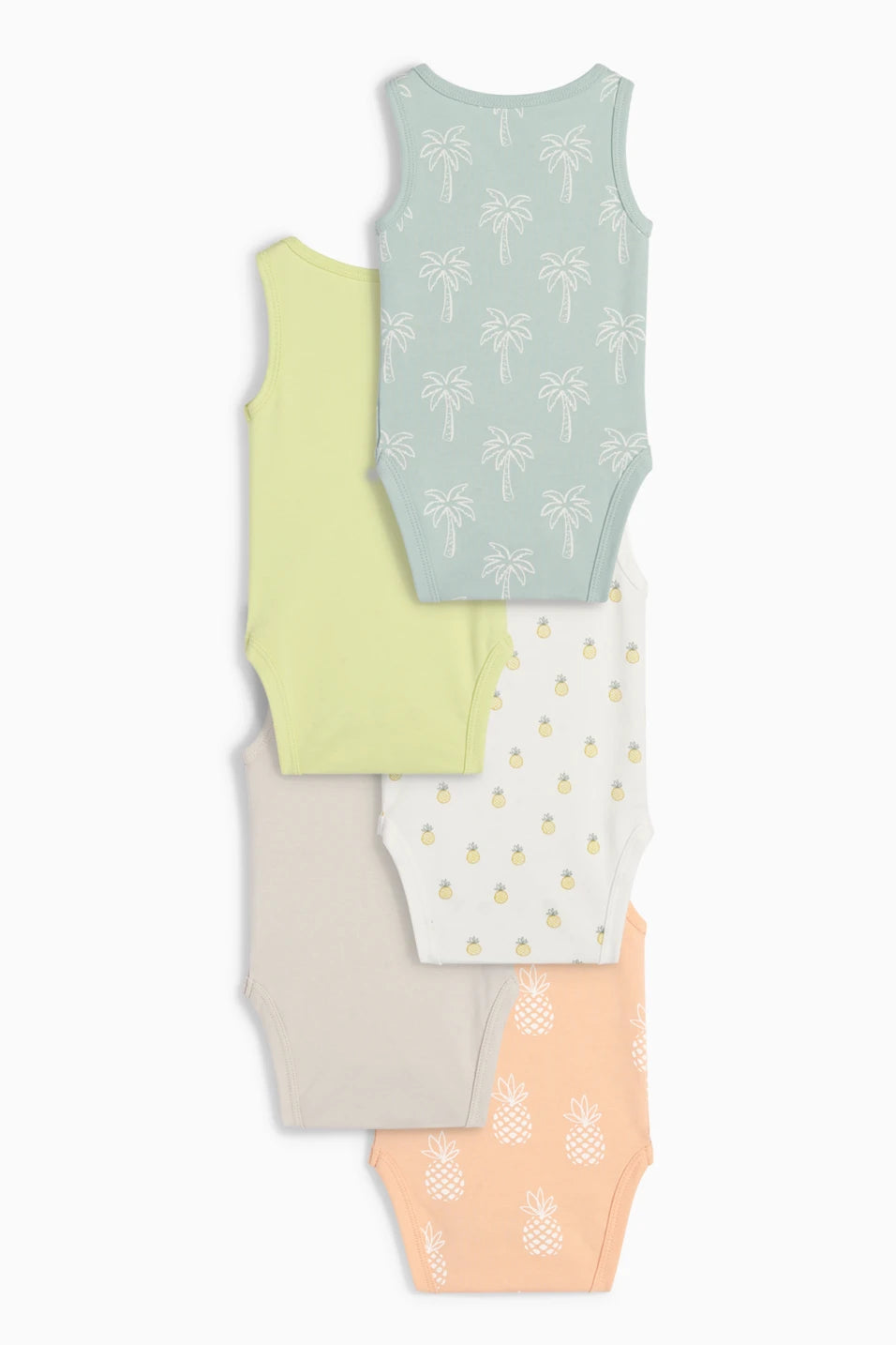 Pack of 5 sleeveless bodysuits - Pineapple and Palm
