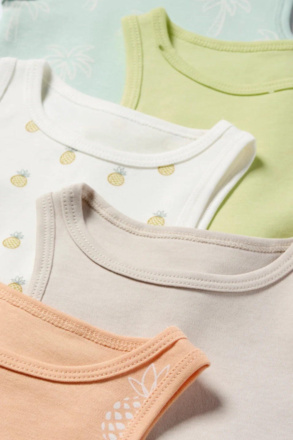 Pack of 5 sleeveless bodysuits - Pineapple and Palm