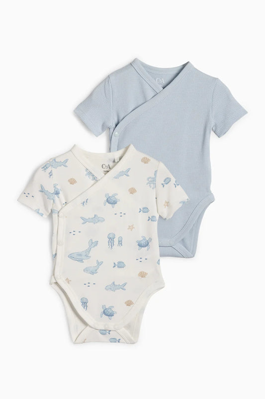 Pack of 2 baby wrap bodysuits - Marine