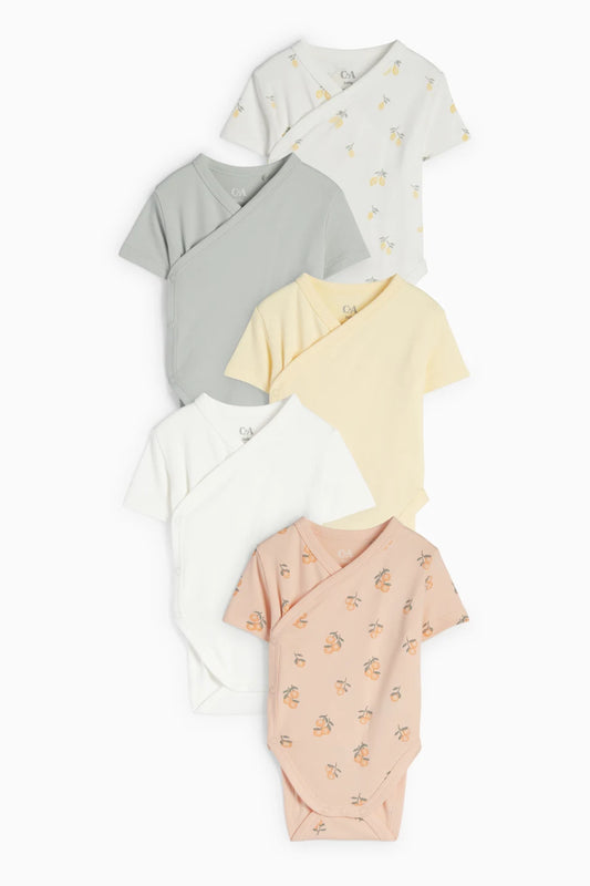 Pack of 5 baby wrap bodysuits - Oranges and Lemons