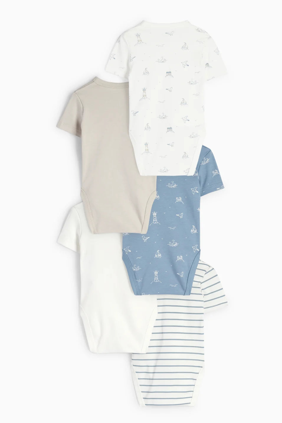 Pack of 5 baby wrap bodysuits - Sail Boat