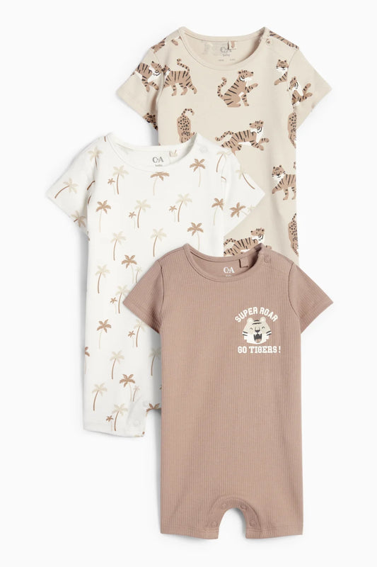 Pack of 3 rompers - Tiger and Palm