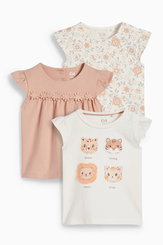 Pack of 3 T-shirts - Flowers & Wild Animals