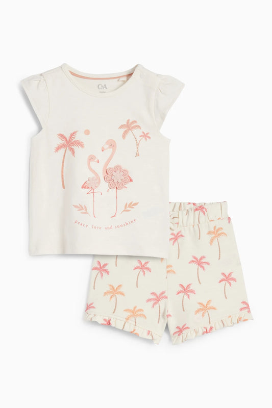 Baby Girl outfit - Palms and Flamingo