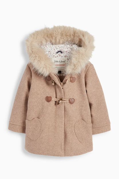Heart - coat with hood and faux fur trim