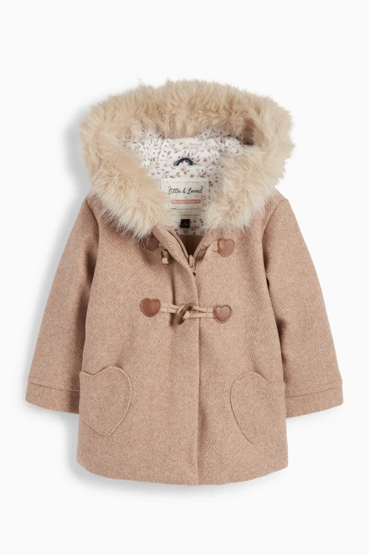 Heart - coat with hood and faux fur trim