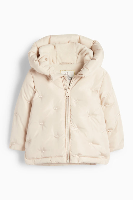 Bow - Baby quilted jacket with hood - Cream