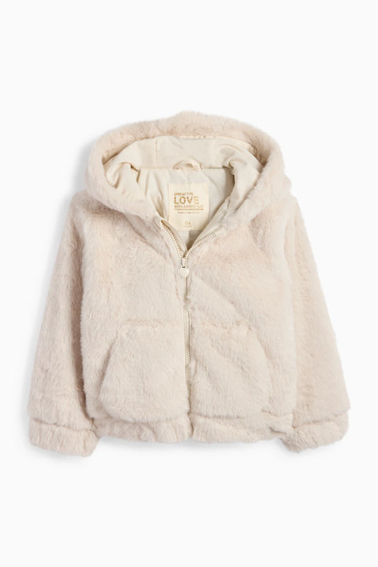 Hooded faux fur jacket