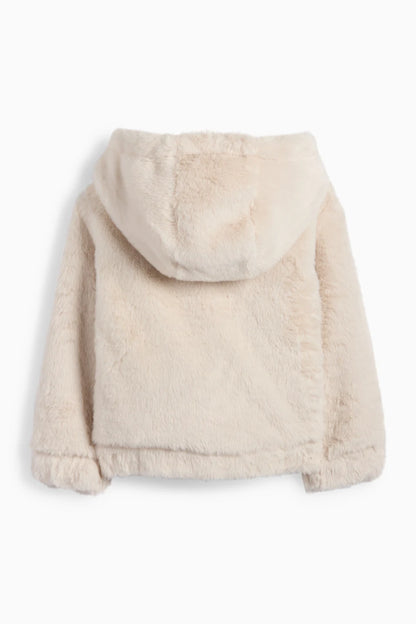 Hooded faux fur jacket