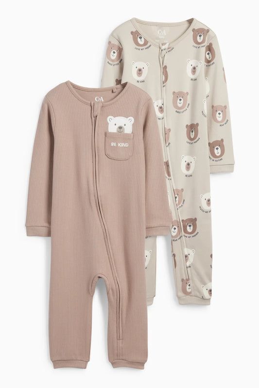 Bear - Be kind - Pack of 2 cotton sleepsuits