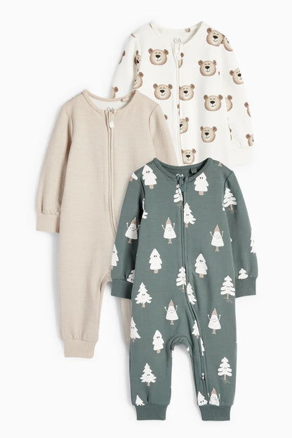 Bear - Pack of 3 lined sleepsuits
