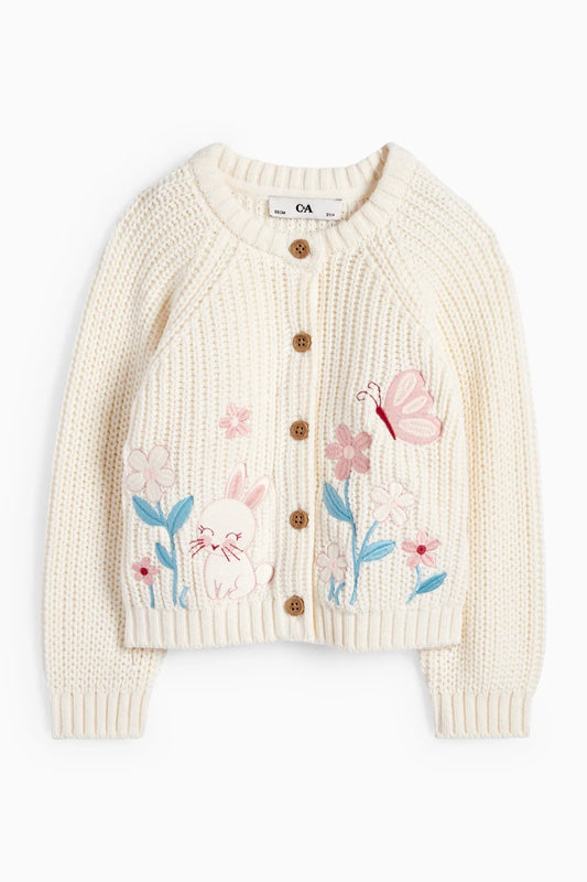 Bunny, butterfly and flower - cardigan - ribbed