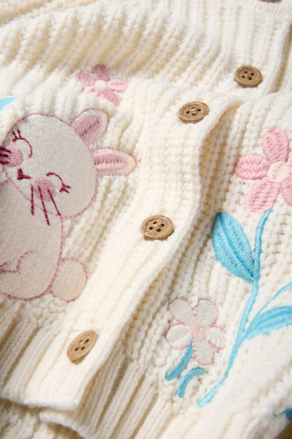 Bunny, butterfly and flower - cardigan - ribbed