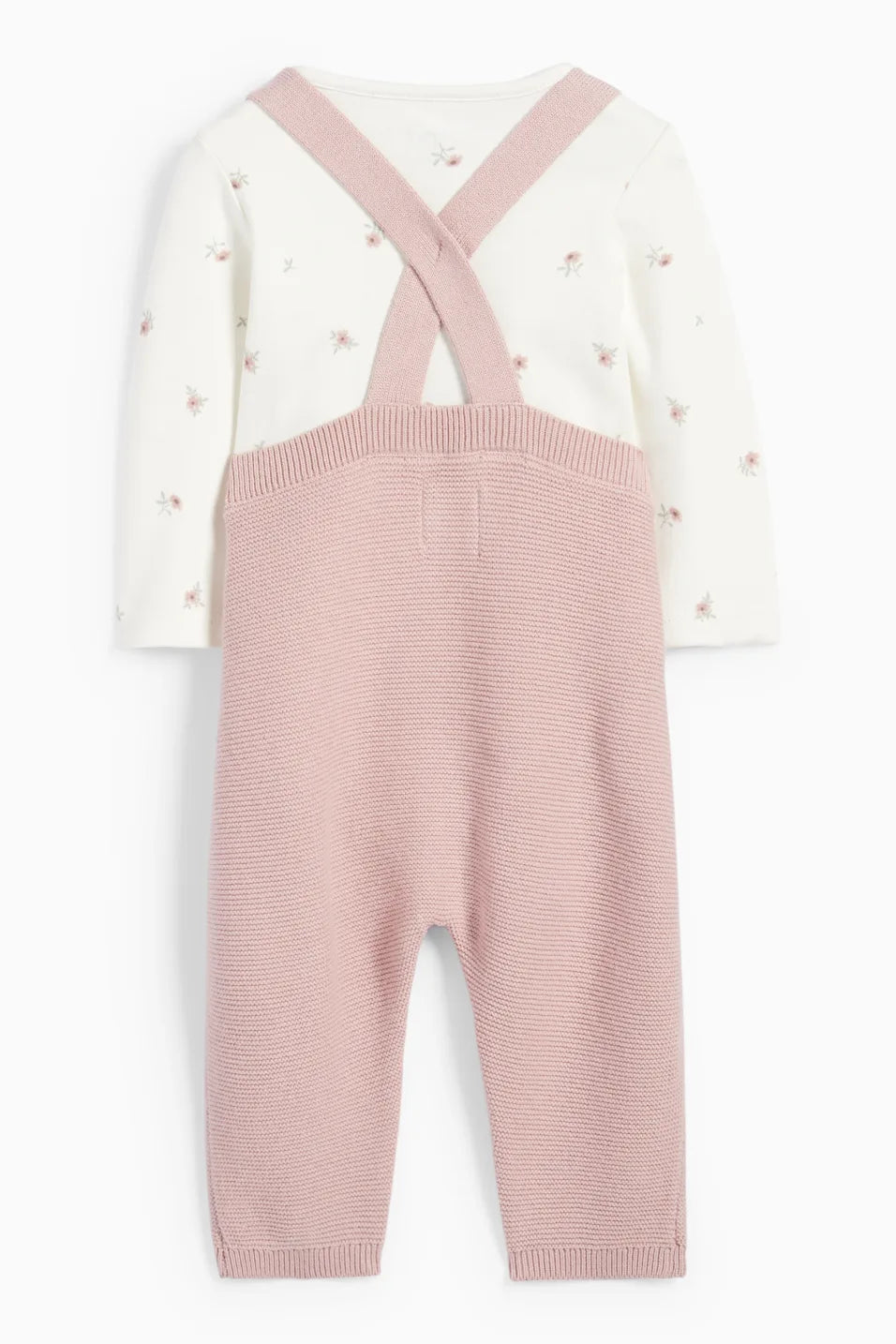 Flowers and Bunnies - 2 pieces knitted dungarees set