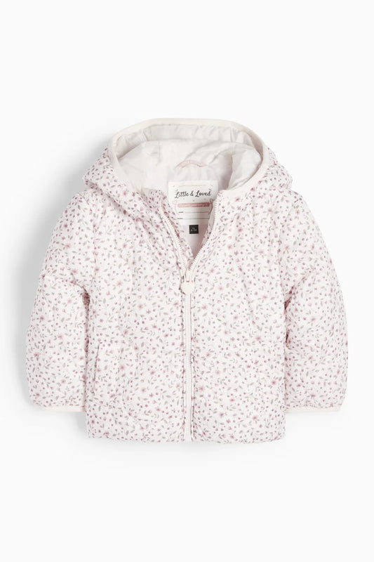 Floral - Baby quilted jacket with hood - water repellent