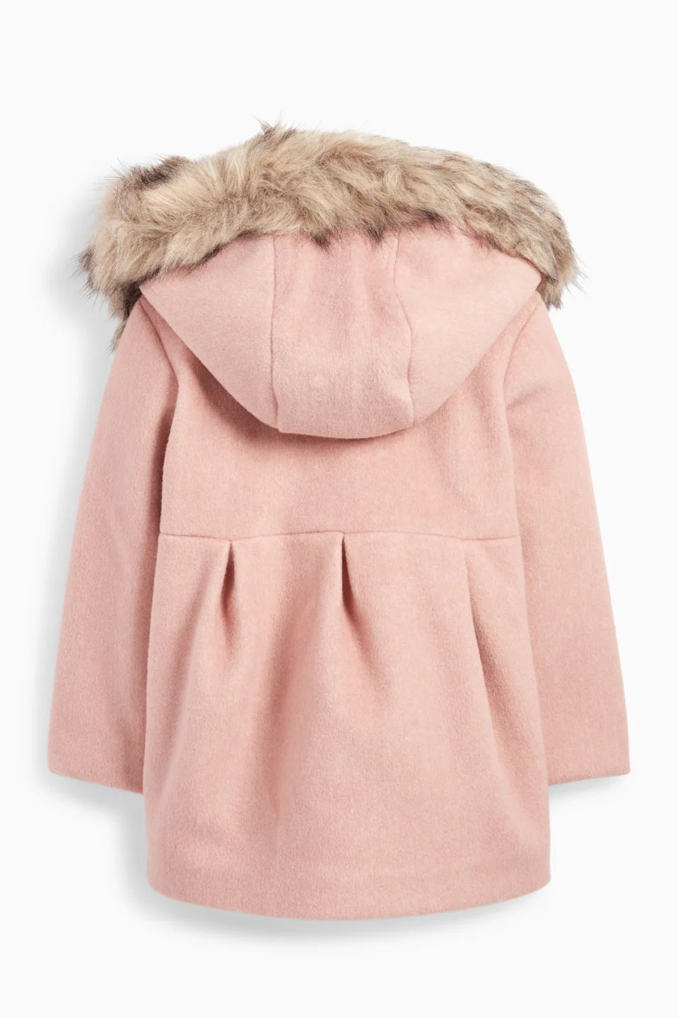 Hooded coat with faux fur trim