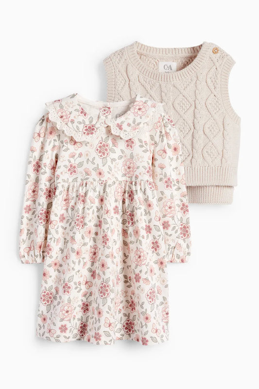 Flory dress with knit slipover