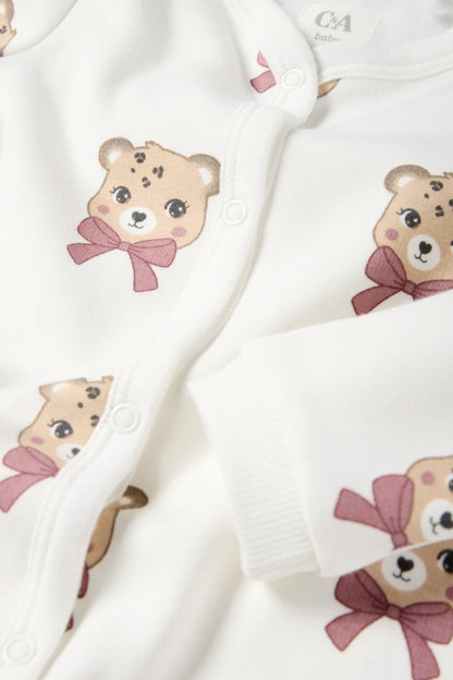 Leopard- lined sleepsuit