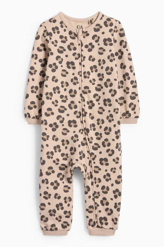 Leopard - lined sleepsuit