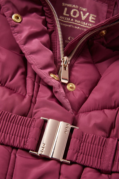 Quilted jacket with hood and faux fur trim