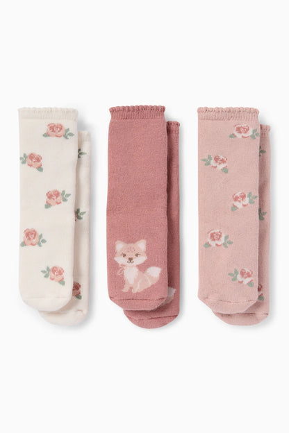 Fox and Flowers - Pack of 3 Anti-Slip Socks