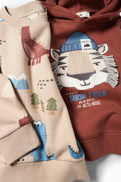 Tiger and Dino - Hoodie and Sweatshirt