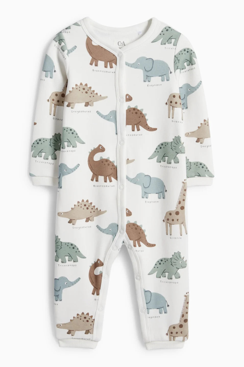 Dino and Elephant - lined sleepsuit