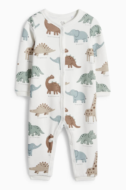 Dino and Elephant - lined sleepsuit