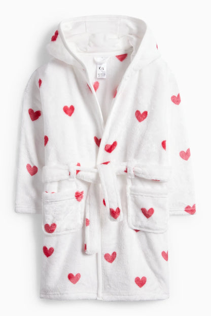 Hearts - Baby fleece robe with hood