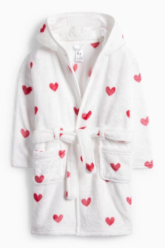 Hearts - Baby fleece robe with hood