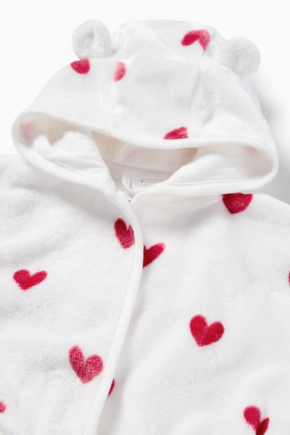 Hearts - Baby fleece robe with hood