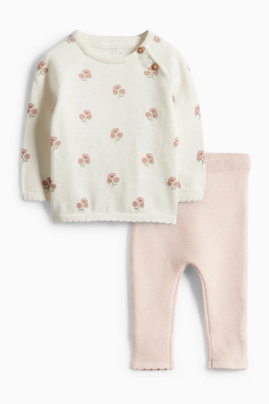 Flower - Knit baby outfit