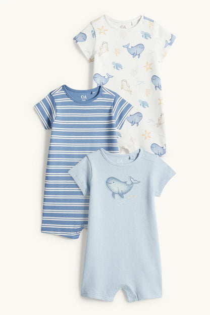 Multipack of 3 -Sea and Whale- Baby rompers