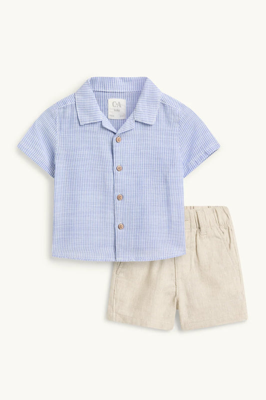 Baby outfit - shirt and shorts - blue / beige