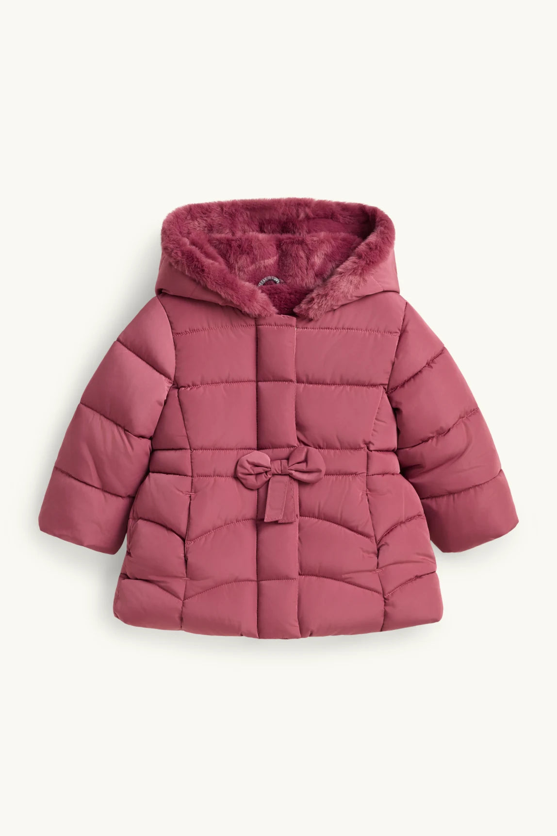 Bows - Quilted Jacket with Hood and Faux Fur