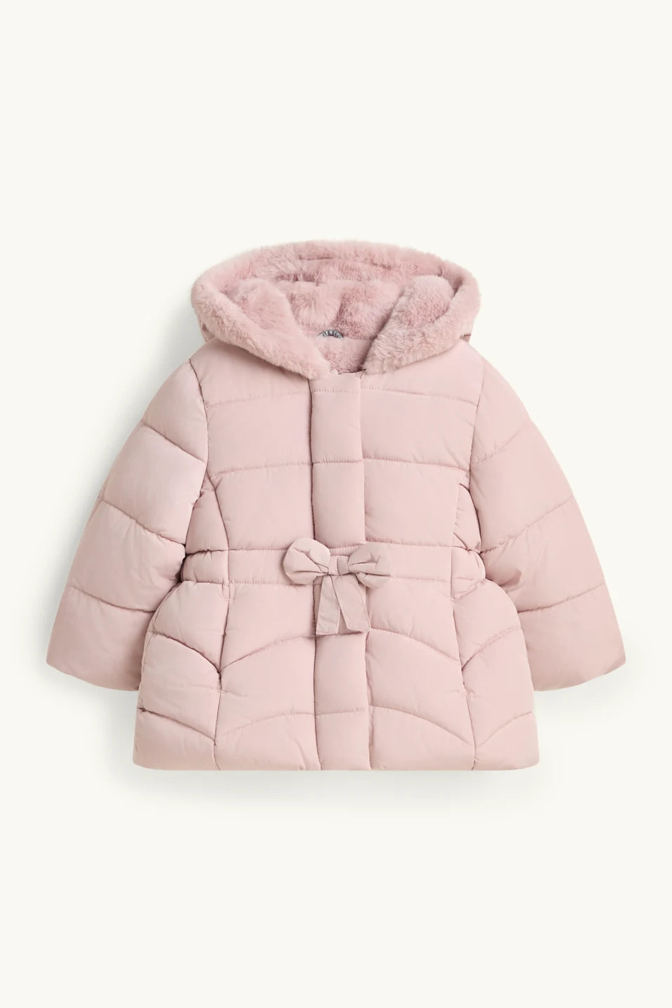 Bows - Quilted Jacket with Hood and Faux Fur