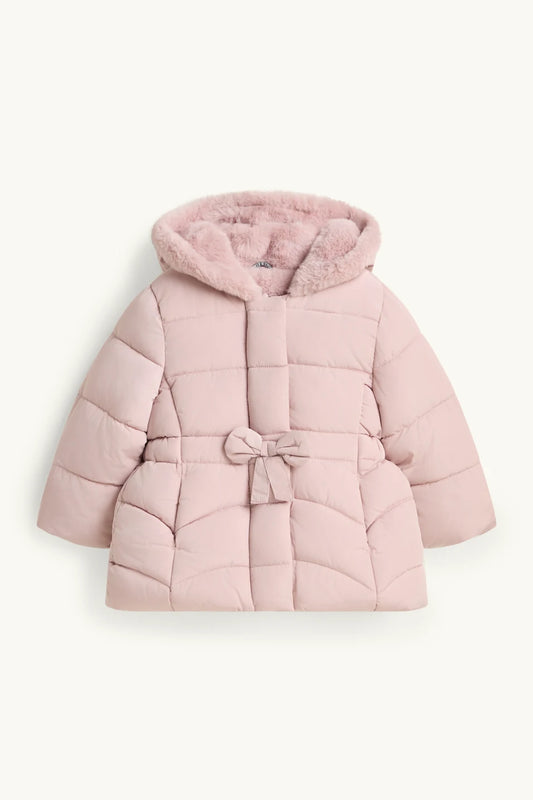 Bows - Quilted Jacket with Hood and Faux Fur