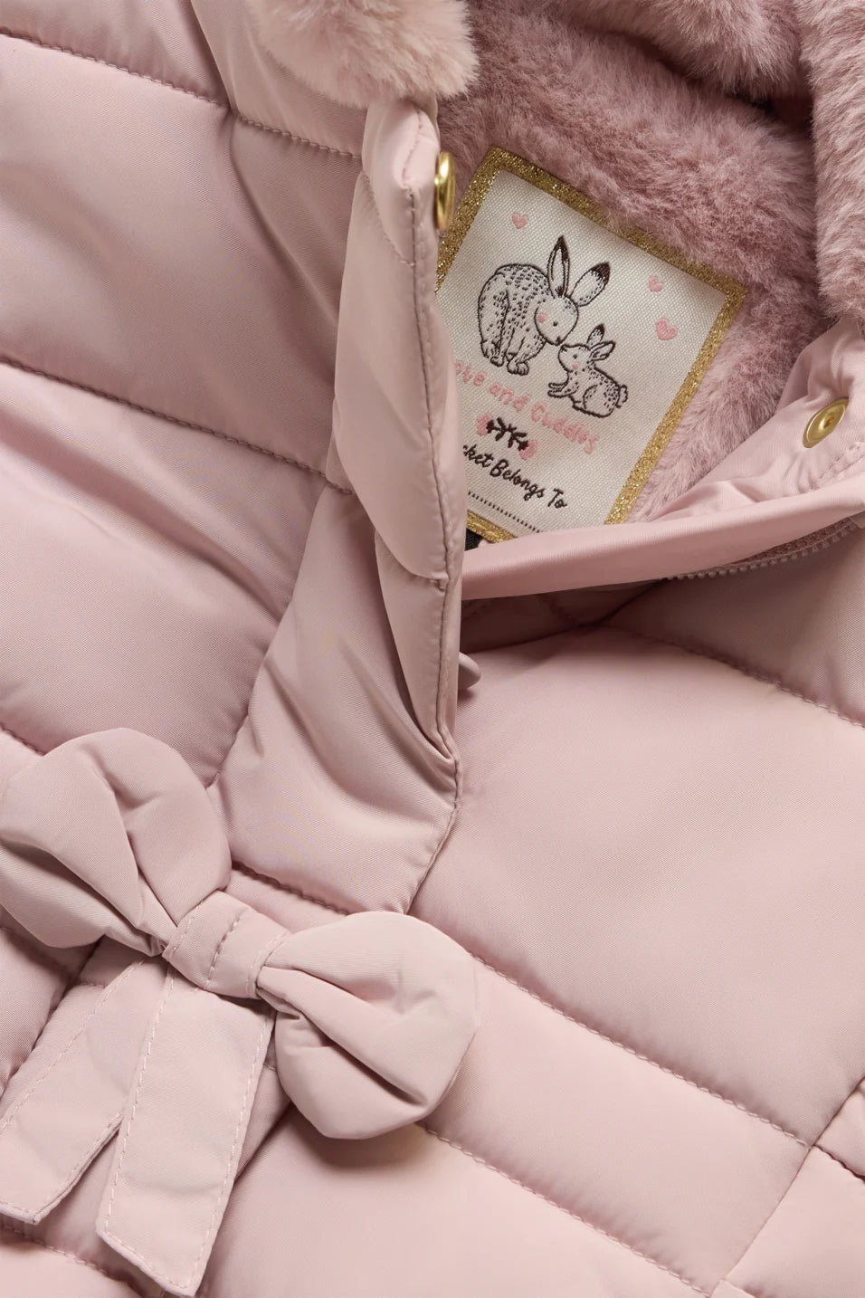 Bows - Quilted Jacket with Hood and Faux Fur
