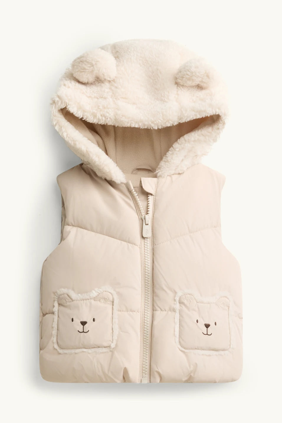 Teddy Bear - Baby Quilted Vest with Hood - Lined