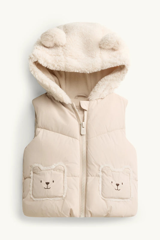Teddy Bear - Baby Quilted Vest with Hood - Lined