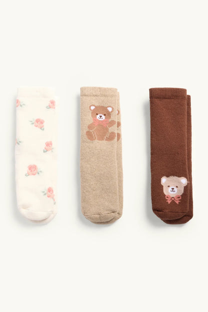 Teddy Bear - Baby - Pack of 3 Lined Anti-Slip Socks
