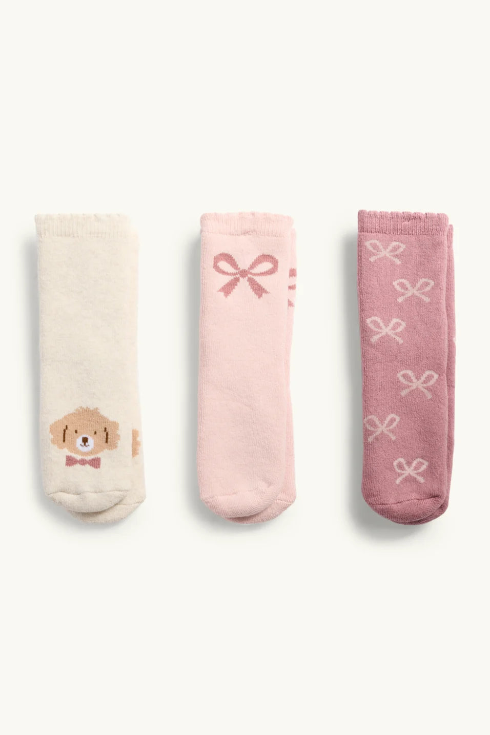 Bows - Baby - Pack of 3 Lined Anti-Slip Socks
