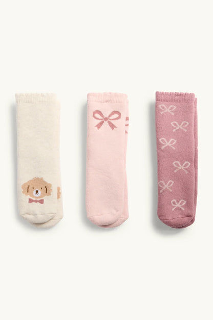Bows - Baby - Pack of 3 Lined Anti-Slip Socks