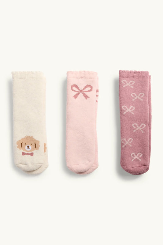 Bows - Baby - Pack of 3 Lined Anti-Slip Socks
