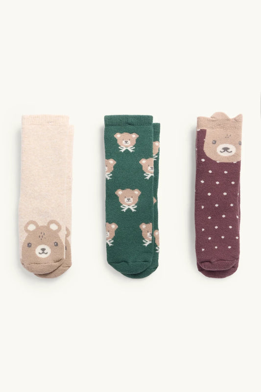 Bear - Baby - Pack of 3 Lined Anti-Slip Socks
